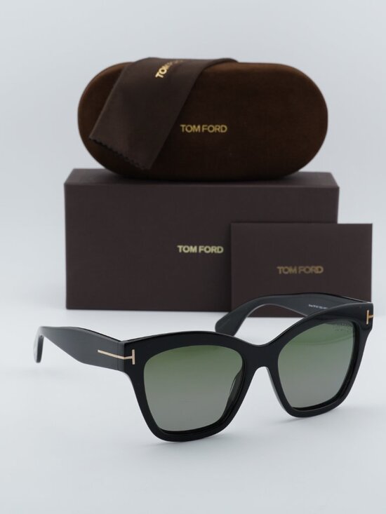Tom Ford Elvira FT1217 01R Cat Eye Sunglasses - Black/Green Polarized